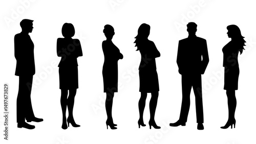set of a group of standing business people