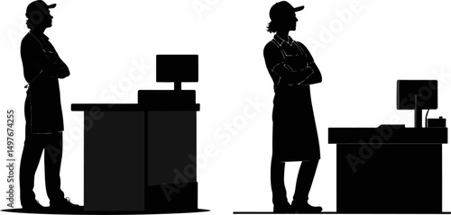 Cashiers Standing with Crossed Arms - Retail Silhouette Vector
