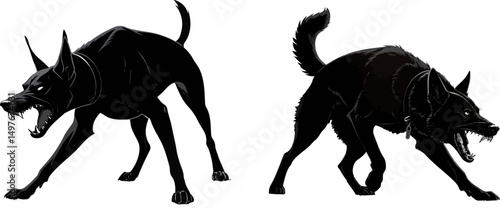 Doberman Barking Vector Illustration - Angry Dog Silhouette