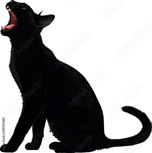 Black Cat Hissing Cartoon - Angry Feline Silhouette
