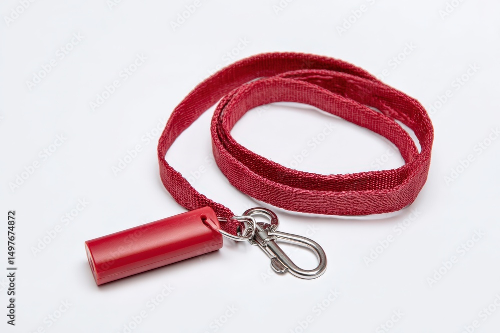 Naklejka premium Crimson Red Lanyard with Attached Clip