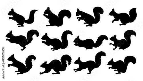 Group of running squirrel silhouette icon vector