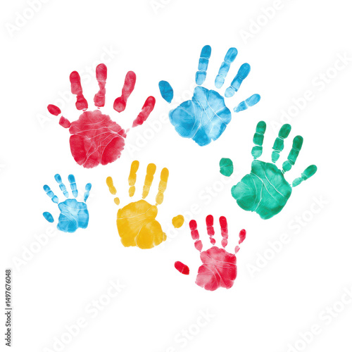 Colorful handprints circle isolated on white background