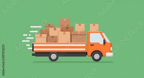 Delivery Truck Carrying Boxes Fast Illustration on Green
