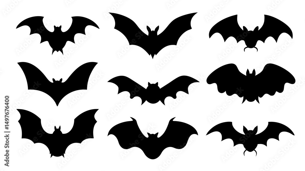 Naklejka premium set of halloween bat silhouette vector on tranparent background