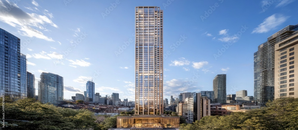 Obraz premium Modern skyscraper in city skyline.