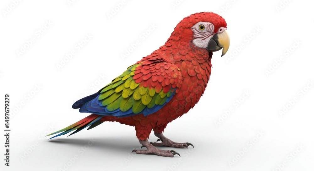 Fototapeta premium Colorful parrot standing isolated on white background.
