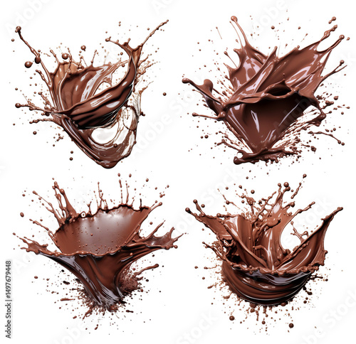 Realistic chocolate splash collection, isolated on white background