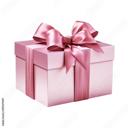 Realistic pink gift box, isolated on white background