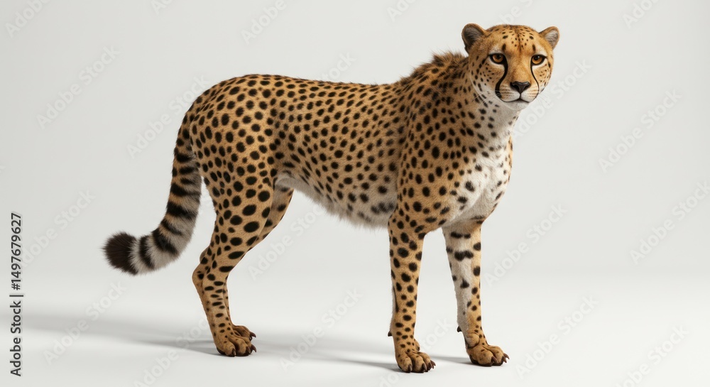 Obraz premium Cheetah standing in a studio with a white background looking at the camera.