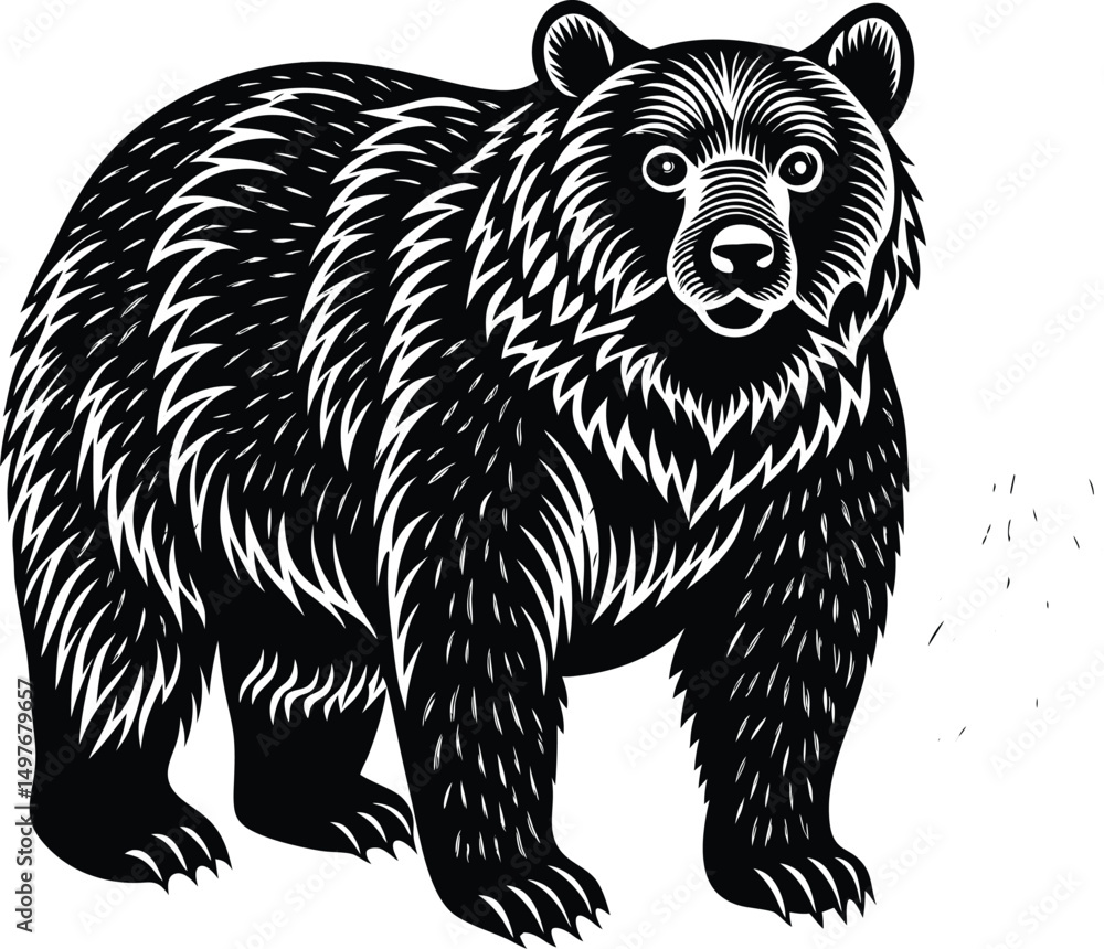 Fototapeta premium bear vector black linocut