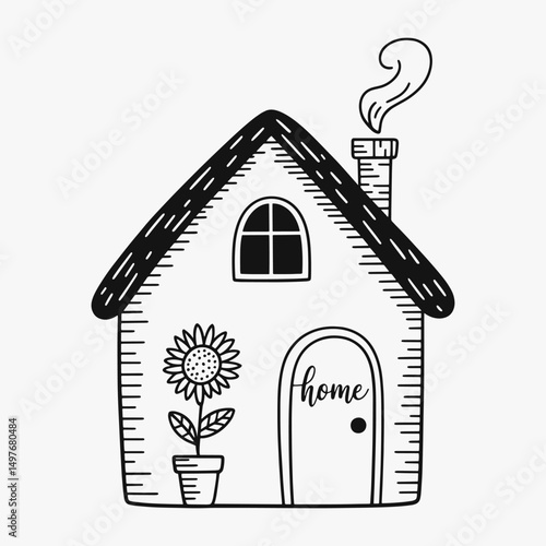 Hand drawing a house silhouette vector