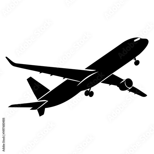 Airplane side view vector graphic in black on clear background