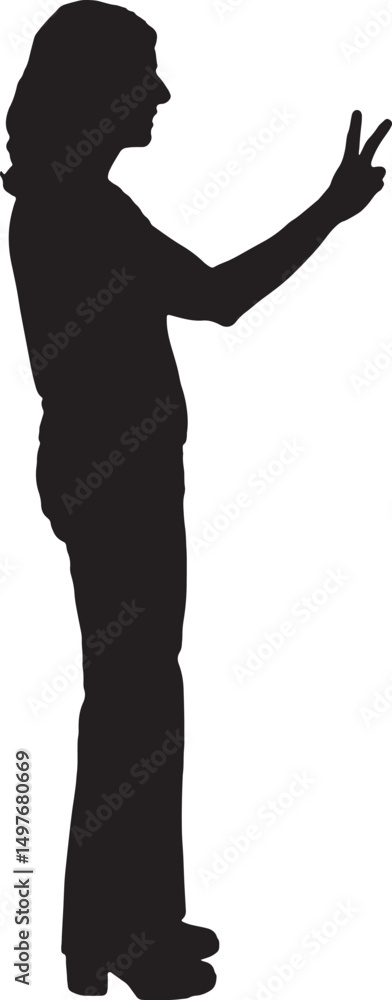 Fototapeta premium vector silhouette side view woman raising arm making the victory sign,