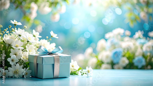 白とペールブルーの美しいお花畑背景の父の日のプレゼント