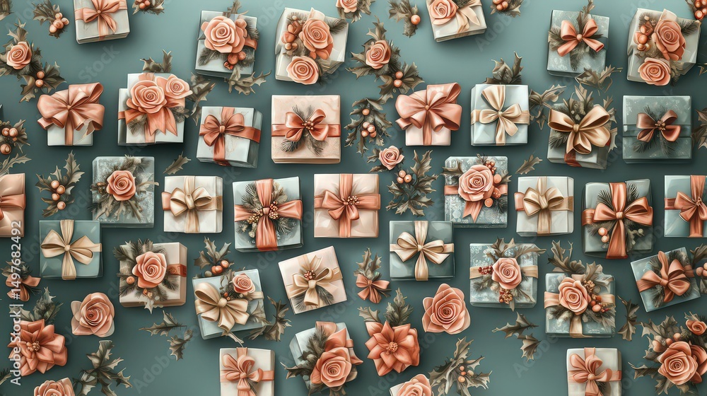 Fototapeta premium Gift Boxes Background with Pink Ribbons