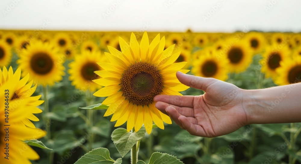 Fototapeta premium Sunflower touched in golden field