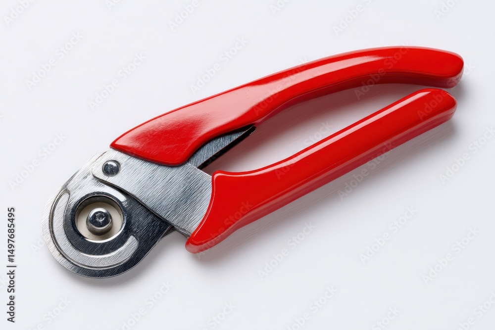 Fototapeta premium Red-handled cable cutter isolated on white background. Sharp, clean lines.