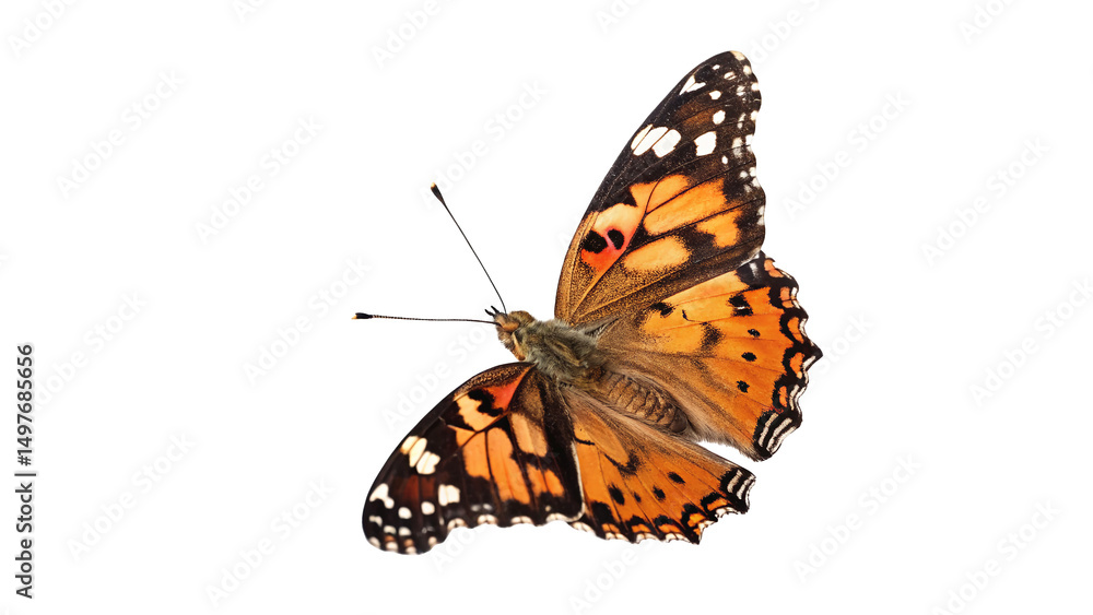Obraz premium Vivid Orange Butterfly Isolated on a White Background in Detail a transparent background, showcasing its elegance and vibrant colors.
