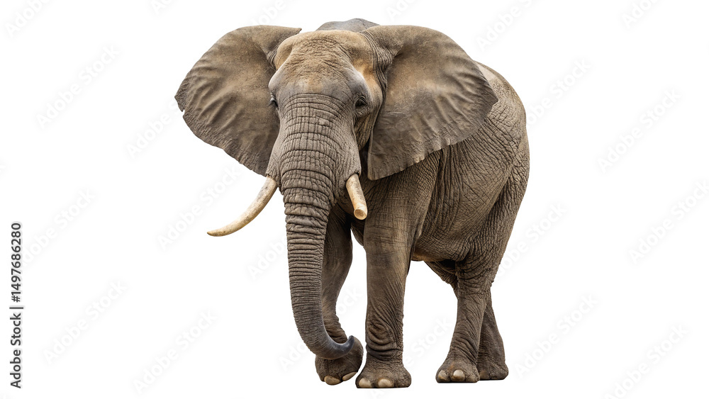 Fototapeta premium Majestic African Elephant Standing Alone Isolated on transparent Background