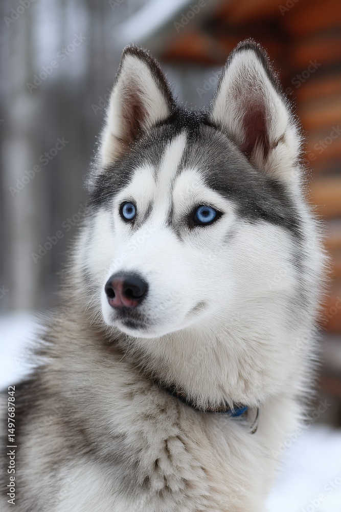 Majestic Siberian Husky With Piercing Blue Eyes in Winter, Evoking Loyalty and Pet Adoption : Generative AI Majestic Siberian Husky With Piercing Blue Eyes in Winter, Evoking Loyalty and Pet Adoption : Generative AI