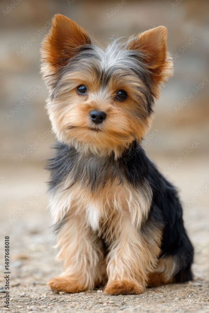 Adorable Yorkshire Terrier Puppy Sitting on Gravel, Symbolizing Pet Ownership and Animal Companionship for Family Life and Veterinary Care : Generative AI