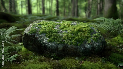 青苔覆盖的森林石块