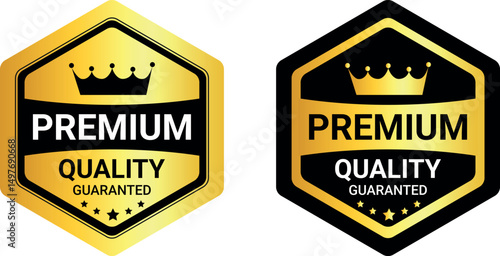 gold and black premium quality badge with crown icon and guaranteed label for branding or product tag	