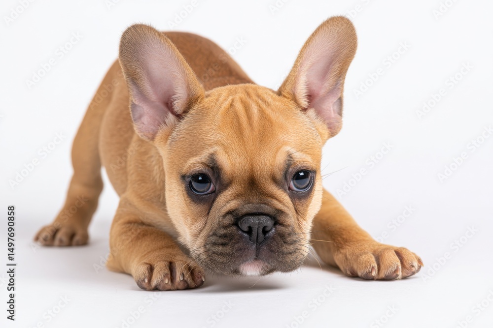 Adorable French Bulldog Puppy Crouching on White Background, Symbolizing Pet Adoption and Animal Companionship for Lifestyle Content : Generative AI Adorable French Bulldog Puppy Crouching on White Background, Symbolizing Pet Adoption and Animal Companionship for Lifestyle Content : Generative AI