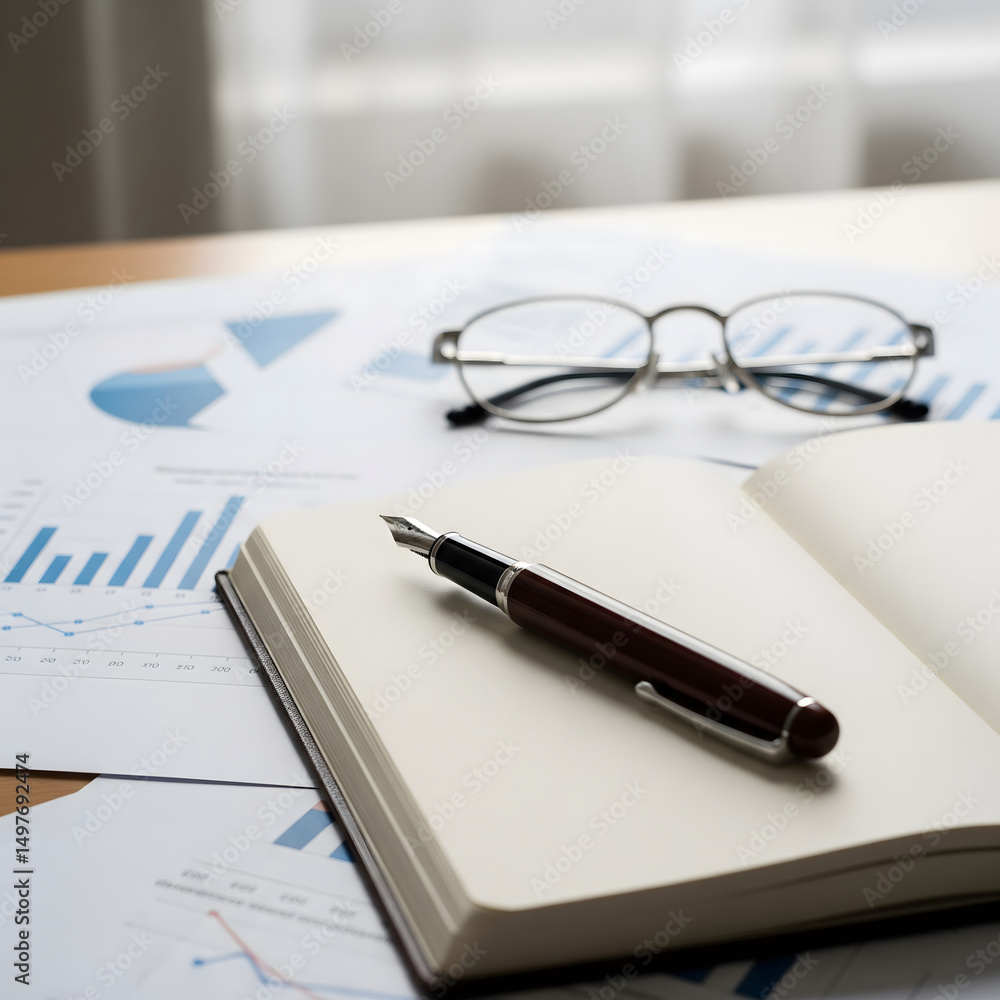 Still Life with Fountain Pen and Notebook, Embodying Workplace Focus and Business Efficiency Concept. Still Life with Fountain Pen and Notebook, Embodying Workplace Focus and Business Efficiency Concept.