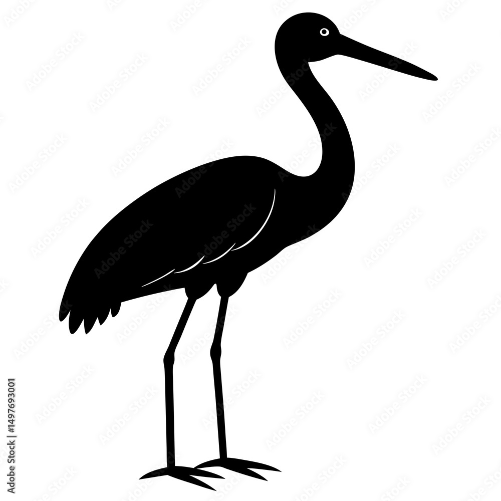 Obraz premium Black Silhouette of a Crane Bird Standing