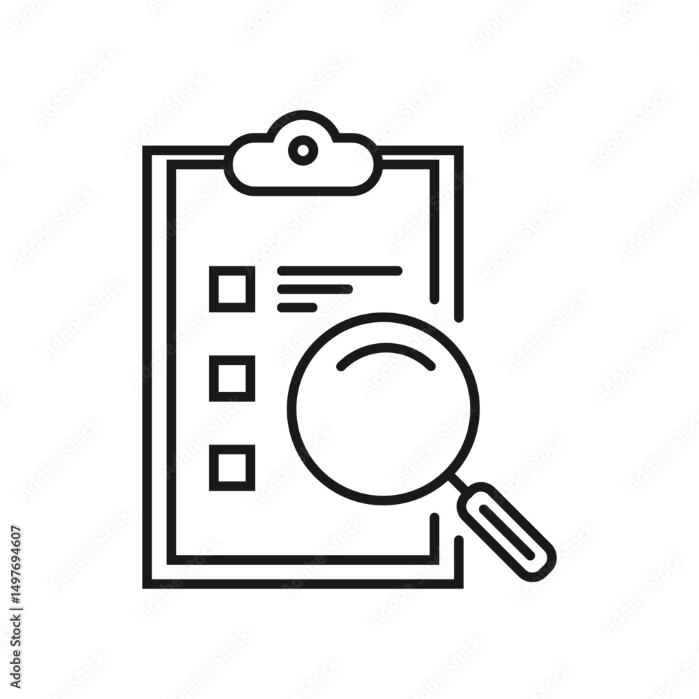 Search document linear icon. Vector file paper and magnifying glass illustration. Search document linear icon. Vector file paper and magnifying glass illustration.