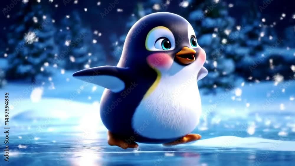 Cute Animated Penguin Dancing on Snow Cute Animated Penguin Dancing on Snow