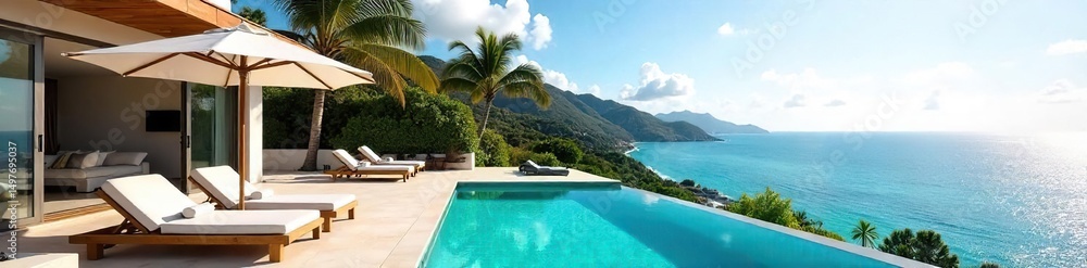 Fototapeta premium Luxury villa with private pool and stunning ocean views Perfect for a relaxing getaway or a memorable vacation Enjoy the ultimate in comfort and privacy , swimming, pool, stunning