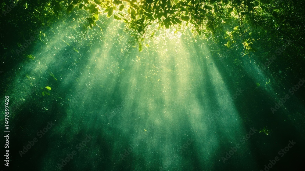 Naklejka premium Sunlight filtering through jungle canopy underwater