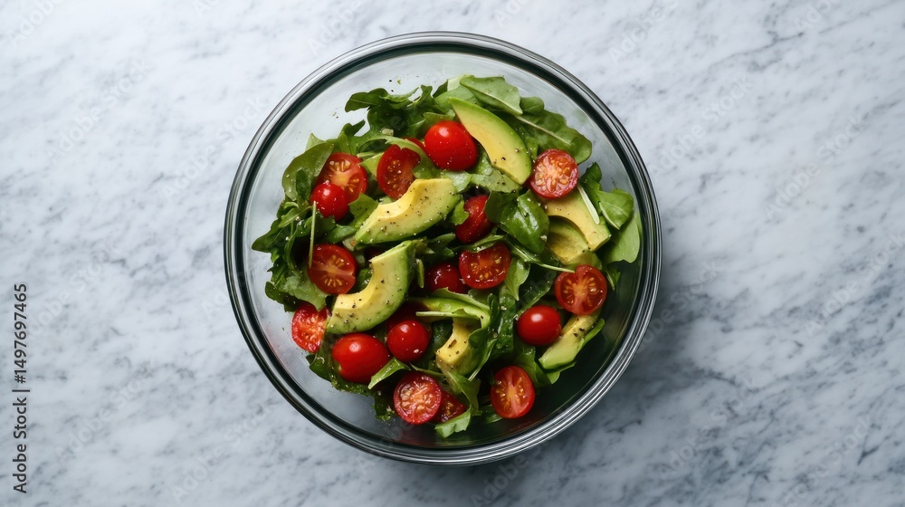 Fresh avocado and cherry tomato salad in glass bowl. Fresh avocado and cherry tomato salad in glass bowl.