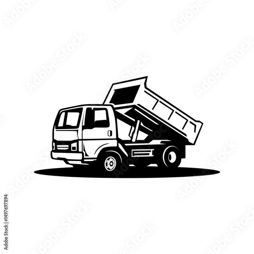 black and white dump truck vector illustration