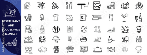 Restaurant and food service icon set. Thin line editable stroke icons for menus, meals, dining, drinks, cafes, bars, delivery, culinary branding, types of food and restaurants. icon Design big set.