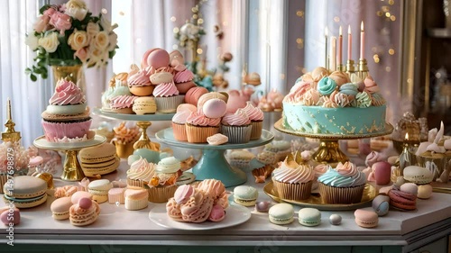 Wallpaper Mural Pastel Cupcakes and Macarons on Styled Candy Buffet Table Torontodigital.ca