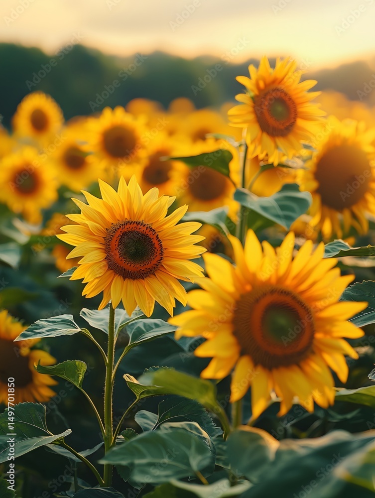 Obraz premium Sunflower fields under the sunshine