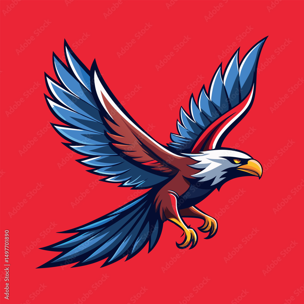 Fototapeta premium Eagle flying vector flat color mascot design style illustration,