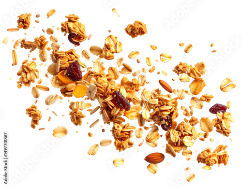 Flying granola pieces