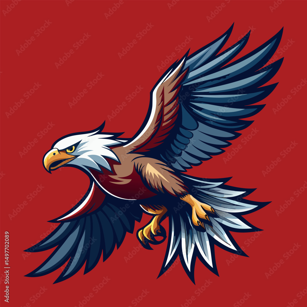 Fototapeta premium Eagle flying vector flat color mascot design style illustration,