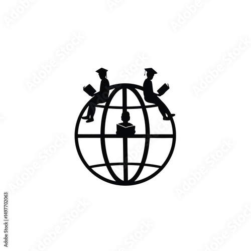 silhouette of global education on white background