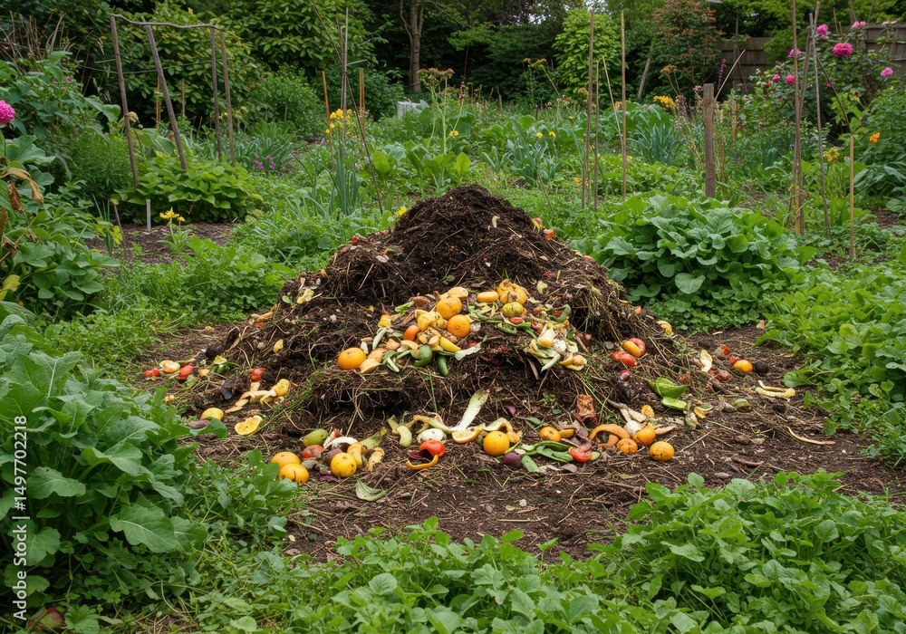 Obraz premium Natural Compost Heap in a Lush Garden Setting