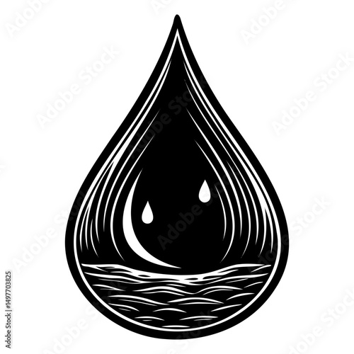 Vector silhouette of water falling droplet isolated on transparent background