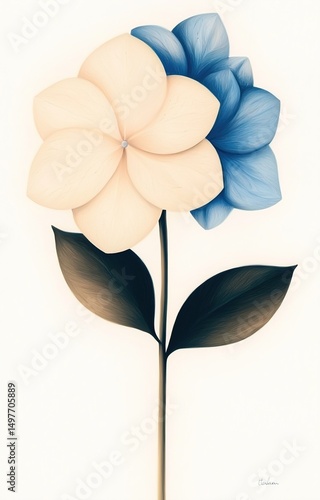 abstract floral oil painting gold and blue hydrangea flower on white background isolated background