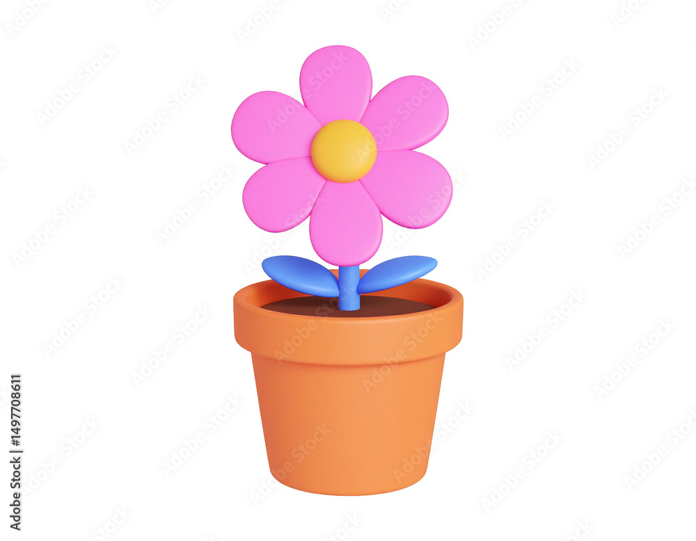 Naklejka premium A cheerful pink flower in a terracotta pot