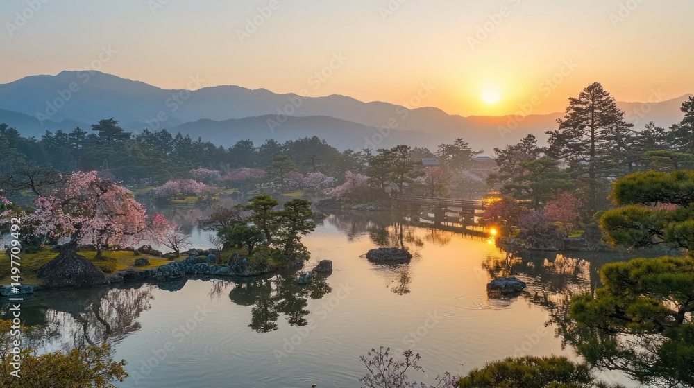 Fototapeta premium Serene Japanese Garden at Dawn
