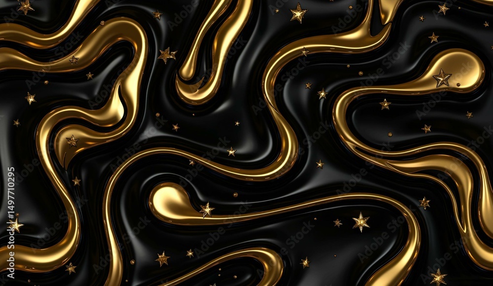 Obraz premium Abstract Golden Swirls on Black Background